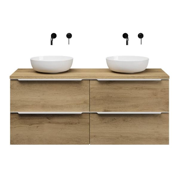 Breskens badmeubel 140 cm warm eiken met afdekblad 2,5 cm warm eiken