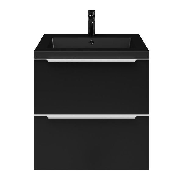 Breskens badmeubel 60 cm mat zwart met polystone Cadzand wastafel zwart mat