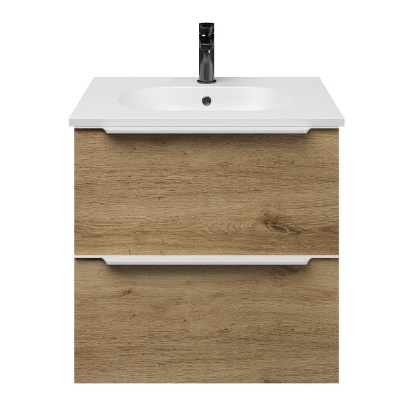 Breskens badmeubel 60 cm warm eiken met keramische Ellemeet wastafel wit mat keramiek