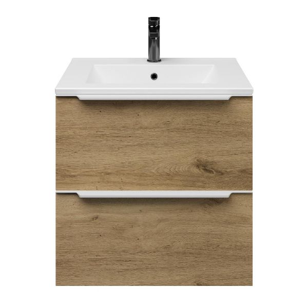 Breskens badmeubel 60 cm warm eiken met keramische Huisduinen wastafel wit mat