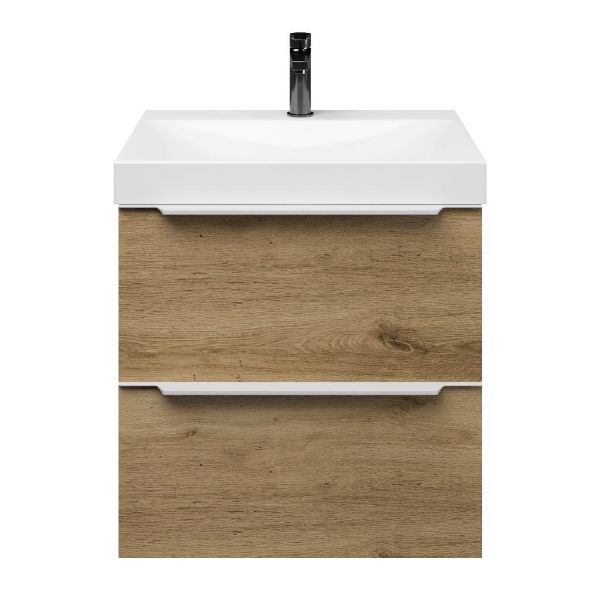 Breskens badmeubel 60 cm warm eiken met keramische Rockanje wastafel wit glans, 1 kraangat