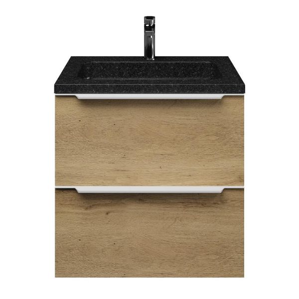 Breskens badmeubel 60 cm warm eiken met natuurstenen Square wastafel shanxi black