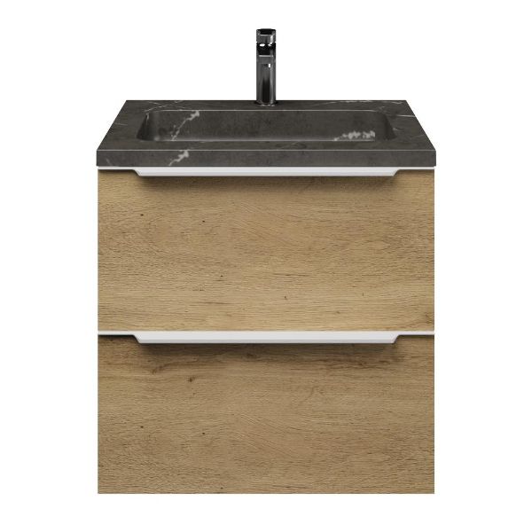 Breskens badmeubel 60 cm warm eiken met natuurstenen Square wastafel blue stone