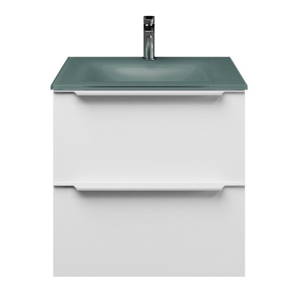 Breskens badmeubel 60 cm wit mat met glazen Glass wastafel zilvergrijs