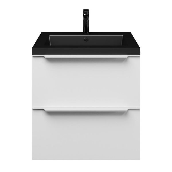 Breskens badmeubel 60 cm wit mat met polystone Cadzand wastafel zwart mat
