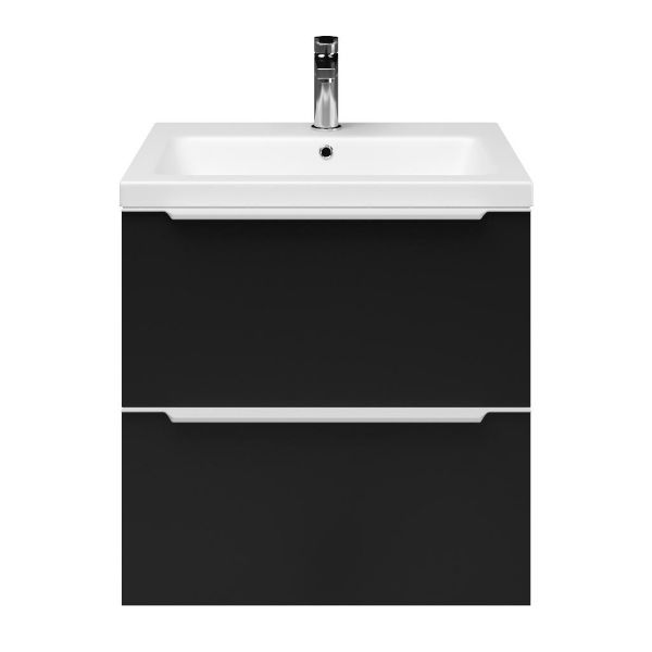 Breskens badmeubel 60 cm zwart mat met keramische Dishoek wastafel wit mat, 1 kraangat