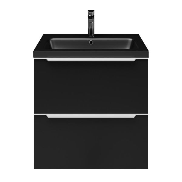 Breskens badmeubel 60 cm zwart mat met keramische Dishoek wastafel zwart mat, 1 kraangat