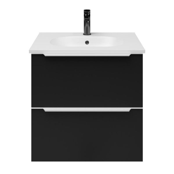 Breskens badmeubel 60 cm zwart mat met keramische Ellemeet wastafel wit mat keramiek