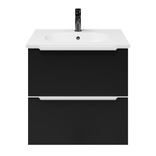 Breskens badmeubel 60 cm zwart mat met keramische Ellemeet wastafel wit glans