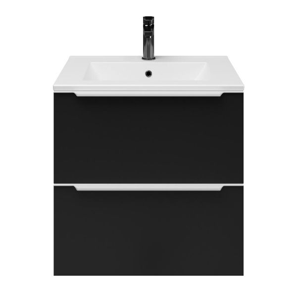 Breskens badmeubel 60 cm zwart mat met keramische Huisduinen wastafel wit mat