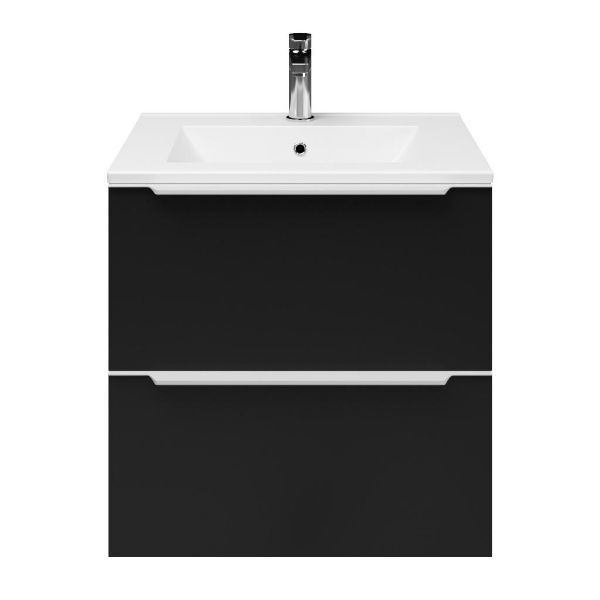 Breskens badmeubel 60 cm zwart mat met keramische Huisduinen wastafel wit glans