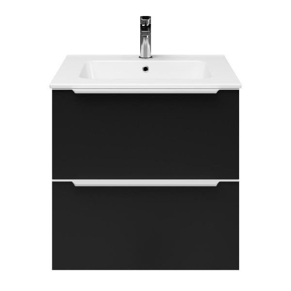 Breskens badmeubel 60 cm zwart mat met keramische Quadra wastafel wit glans