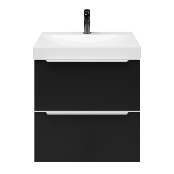 Breskens badmeubel 60 cm zwart mat met keramische Rockanje wastafel wit glans, 1 kraangat
