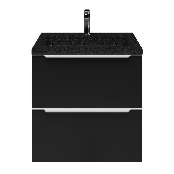 Breskens badmeubel 60 cm zwart mat met natuurstenen Square wastafel shanxi black