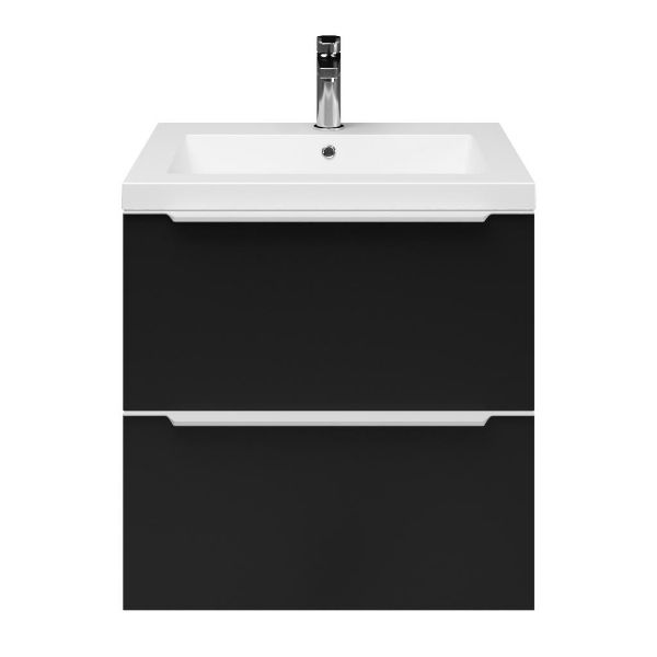 Breskens badmeubel 60 cm zwart mat met polystone Cadzand wastafel wit mat