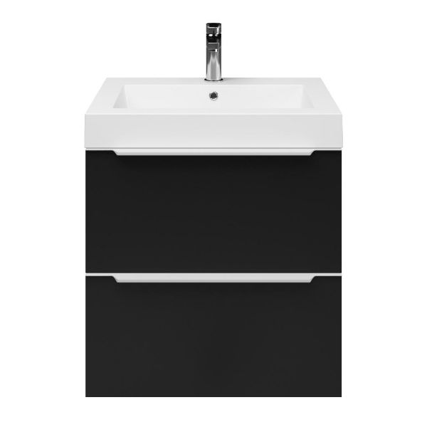 Breskens badmeubel 60 cm zwart mat met polystone Cadzand wastafel wit glans, 1 kraangat