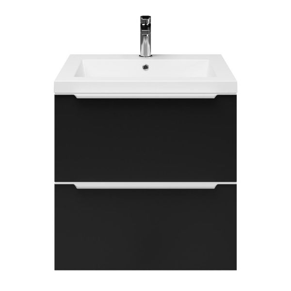 Breskens badmeubel 60 cm zwart mat met polystone Cadzand wastafel wit glans, 1 kraangat