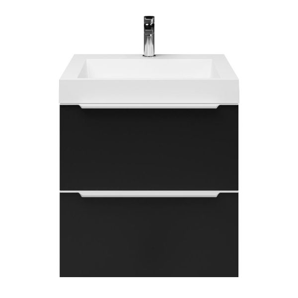 Breskens badmeubel 60 cm zwart mat met polystone Haamstede wastafel wit glans, 1 kraangat