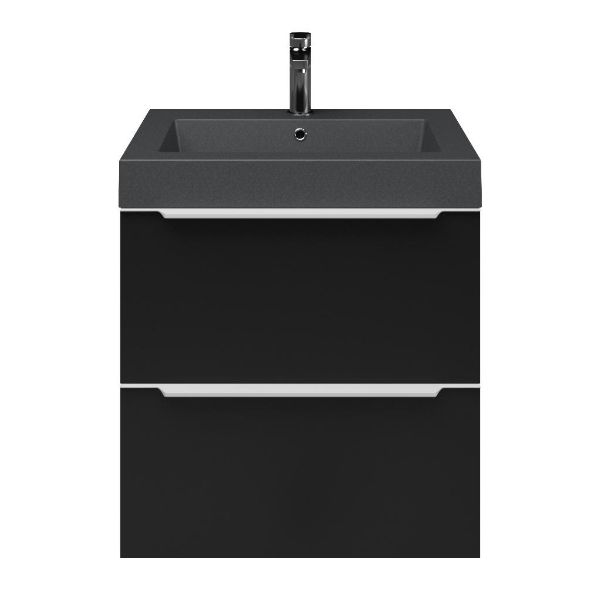 Breskens badmeubel 60 cm zwart mat met quartz Cadzand-Q wastafel grijs mat, 1 kraangat