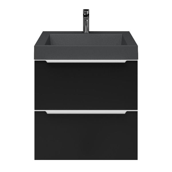 Breskens badmeubel 60 cm zwart mat met quartz Haamstede-q wastafel grijs mat