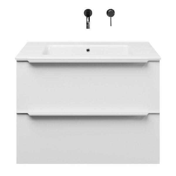 Breskens badmeubel 80 cm mat wit met keramische Callantsoog wastafel wit glans, zonder kraangat