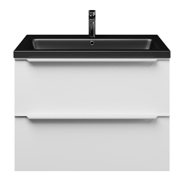 Breskens badmeubel 80 cm mat wit met keramische Dishoek wastafel zwart mat, 1 kraangat