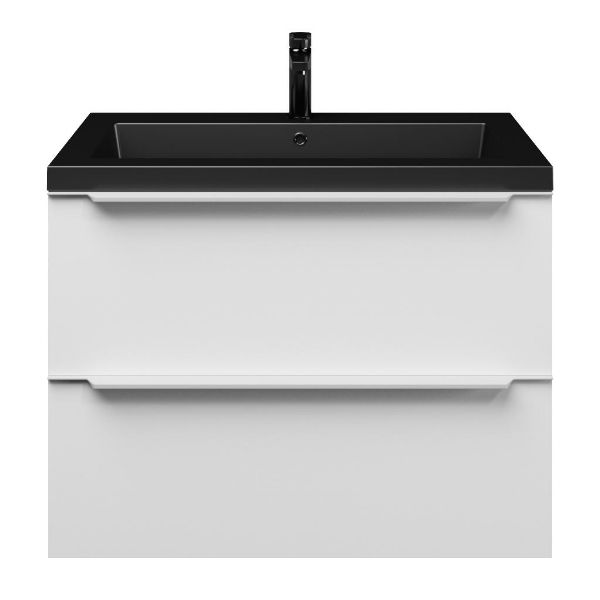 Breskens badmeubel 80 cm mat wit met polystone Cadzand wastafel zwart mat, 1 kraangat