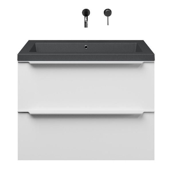 Breskens badmeubel 80 cm mat wit met quartz Cadzand-Q wastafel grijs mat, zonder kraangat