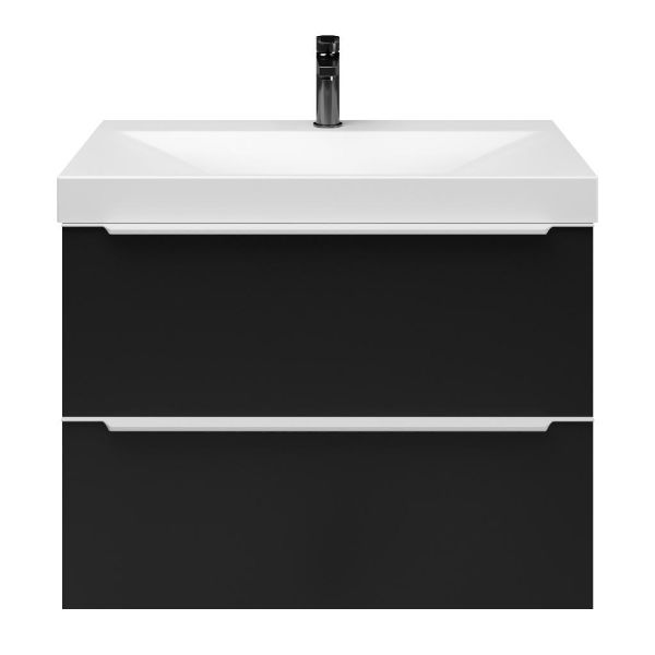 Breskens badmeubel 80 cm mat zwart met keramische Rockanje wastafel wit mat
