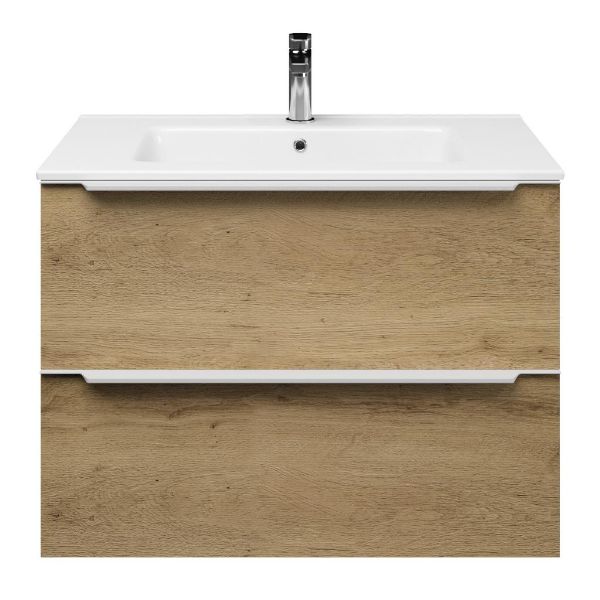 Breskens badmeubel 80 cm warm eiken met keramische Callantsoog wastafel wit glans, 1 kraangat