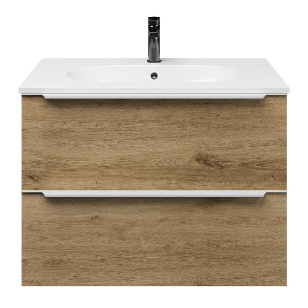 Breskens badmeubel 80 cm warm eiken met keramische Ellemeet wastafel wit glans
