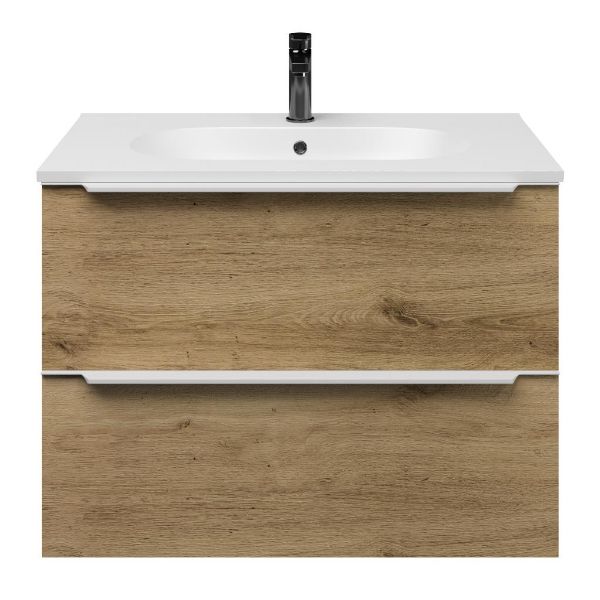 Breskens badmeubel 80 cm warm eiken met keramische Ellemeet wastafel wit mat keramiek