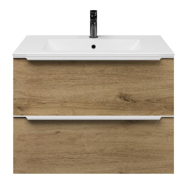 Breskens badmeubel 80 cm warm eiken met keramische Huisduinen wastafel wit mat