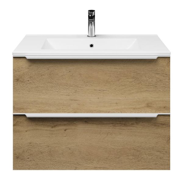 Breskens badmeubel 80 cm warm eiken met keramische Huisduinen wastafel wit glans