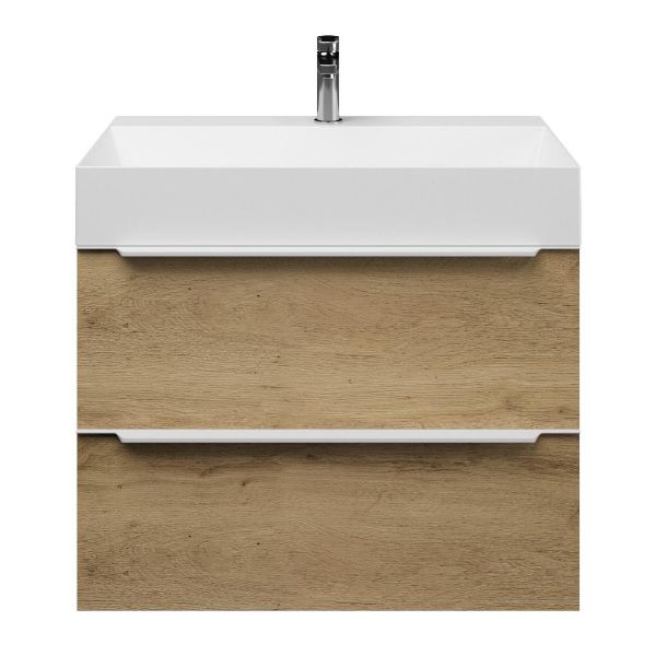 Breskens badmeubel 80 cm warm eiken met keramische Marken wastafel wit mat, 1 kraangat