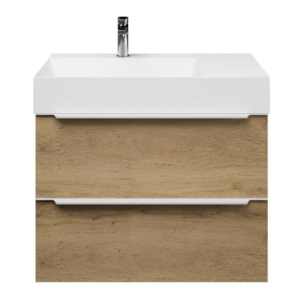 Breskens badmeubel 80 cm warm eiken met keramische Marken wastafel links wit glans, 1 kraangat