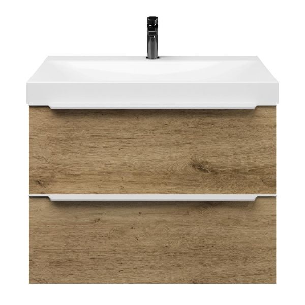 Breskens badmeubel 80 cm warm eiken met keramische Rockanje wastafel wit glans, 1 kraangat