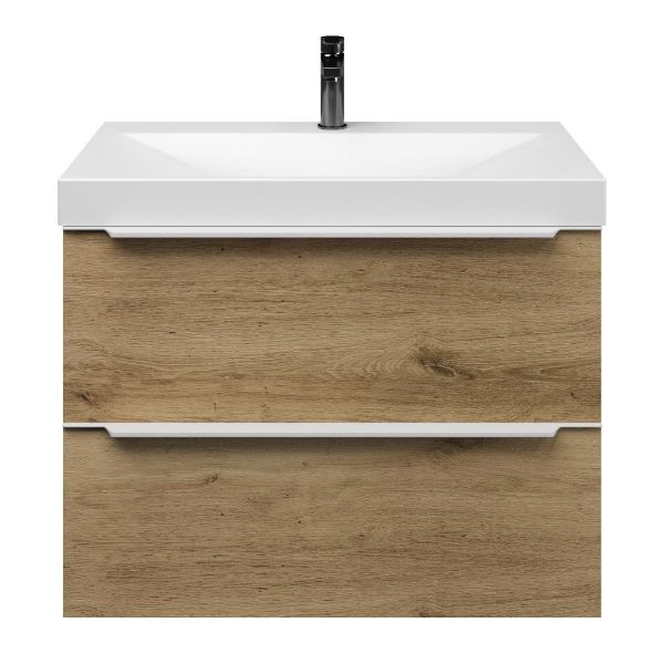 Breskens badmeubel 80 cm warm eiken met keramische Rockanje wastafel wit mat, 1 kraangat