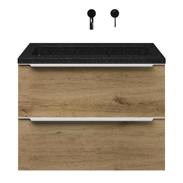 Breskens badmeubel 80 cm warm eiken met natuurstenen Square wastafel shanxi black