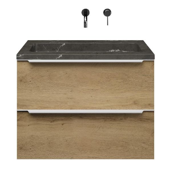 Breskens badmeubel 80 cm warm eiken met natuurstenen Square wastafel blue stone