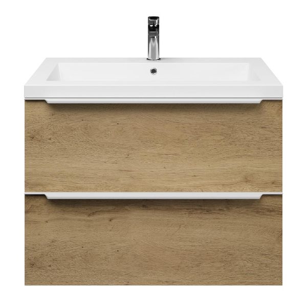 Breskens badmeubel 80 cm warm eiken met polystone Cadzand wastafel wit glans, 1 kraangat