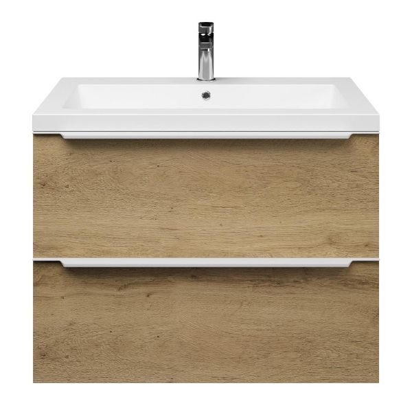 Breskens badmeubel 80 cm warm eiken met polystone Cadzand wastafel wit mat