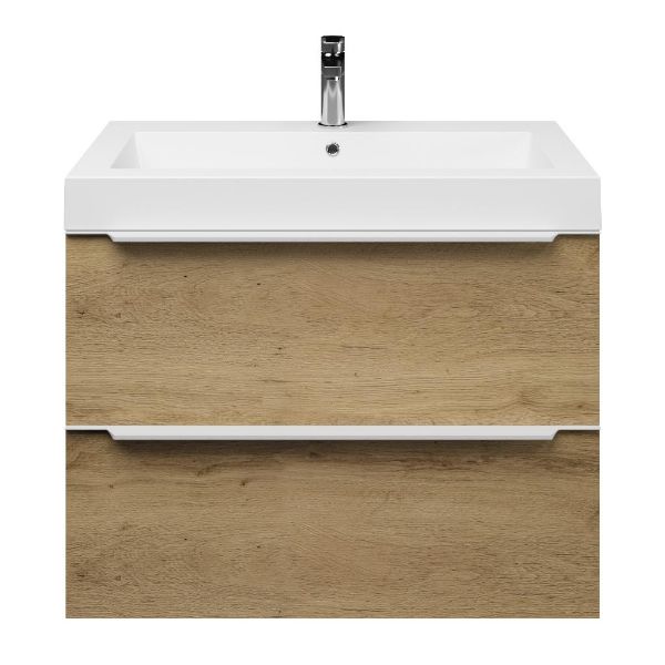 Breskens badmeubel 80 cm warm eiken met polystone Cadzand wastafel wit glans, 1 kraangat