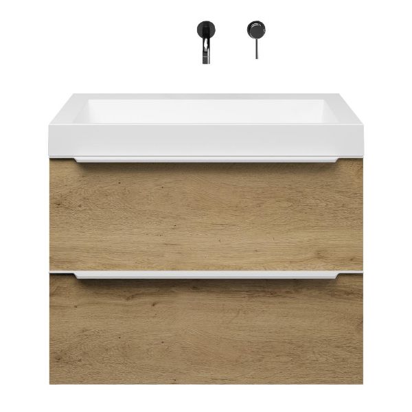 Breskens badmeubel 80 cm warm eiken met polystone Haamstede wastafel wit mat, zonder kraangat