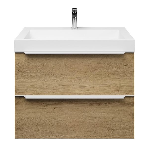 Breskens badmeubel 80 cm warm eiken met polystone Haamstede wastafel wit glans, 1 kraangat