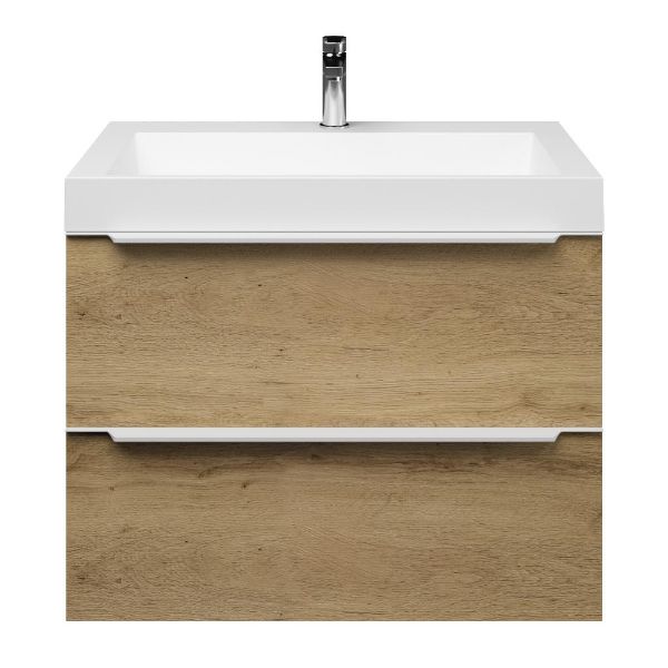 Breskens badmeubel 80 cm warm eiken met polystone Haamstede wastafel wit mat, 1 kraangat