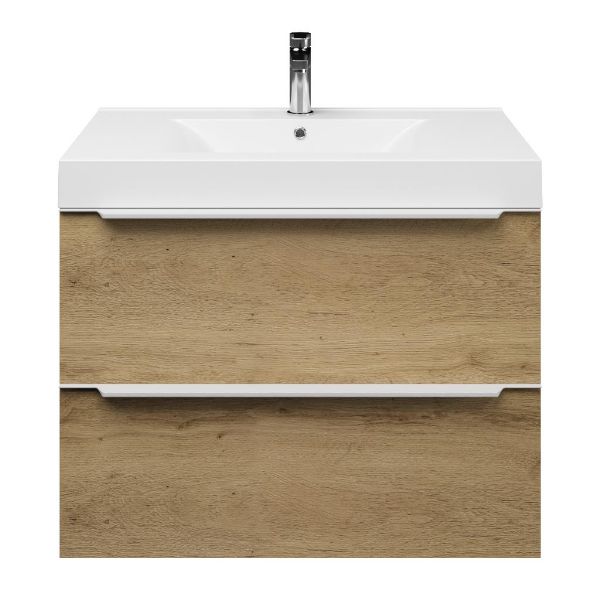 Breskens badmeubel 80 cm warm eiken met polystone Wave wastafel wit glans
