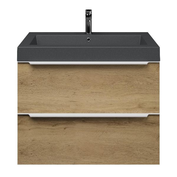 Breskens badmeubel 80 cm warm eiken met quartz Cadzand-Q wastafel grijs mat, 1 kraangat