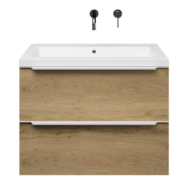 Breskens badmeubel 80 cm warm eiken met quartz Cadzand-Q wastafel wit mat