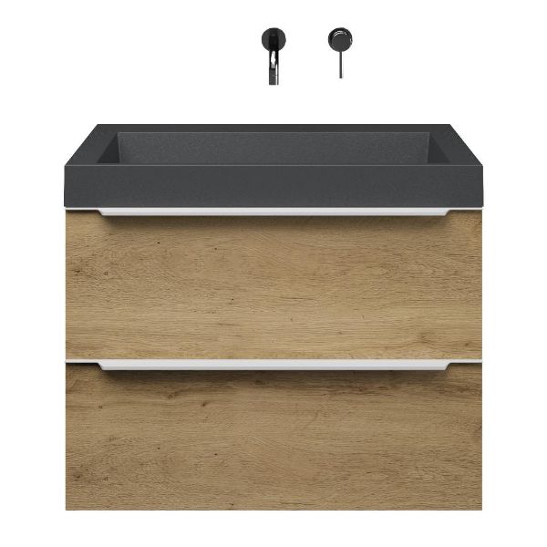 Breskens badmeubel 80 cm warm eiken met quartz Haamstede-q wastafel grijs mat, zonder kraangat
